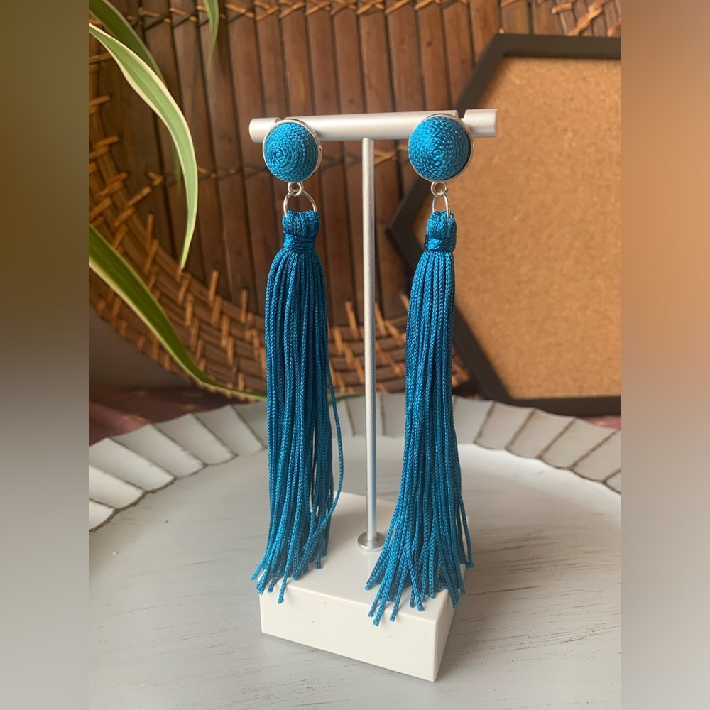 Blue tassel Long Earrings